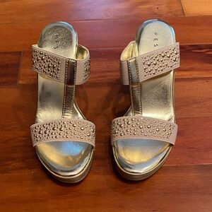 Pesaro Champagne Gold and Cream Studded Wedge Heels